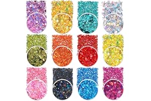 ‎OVALETTA Ovaletta 12 Farbe Glitze, Bastel Glitter, Glitzerpulver, Glitzerpulver zum Basteln, Craft Glitter für Festival Party Art, Harz, Gesicht, Nagel, Körper, Slime, Nägel, Geburtstagsfeier