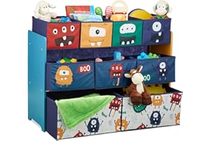 Relaxdays Scaffale Portagiochi, Motivo Mostri, Cameretta Bambini, 9 Box in Stoffa, HxLxP: 70x92,5x30 cm, Multicolore