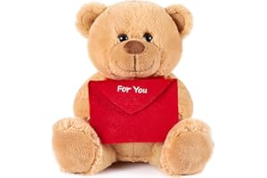 Brubaker Orsacchiotto Orso di Peluche con Busta Rossa - for You - 25 cm - Marrone Chiaro