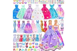 EBUDDY 75pcs 11.5 inch Fashion Girl Doll with Clothes and Accessories Set Include Doll,Pricess Dresses,Long Dress,Fashion Slip Dress, Outfits, DIY Stikers for Girls Kids Toddlers Toy Gifts (Include Doll)