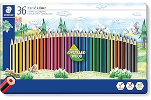 STAEDTLER - Noris colour 185 - Boîte métal 36 crayons de couleur assortis en bois upcyclé - 185 M36