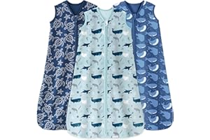 Unnivoll 3er Pack Baby Schlafsack Sommer 0.5 Tog 100% Baumwolle Sommerschlafsack Babyschlafsack 0-6 monate 67 cm für Jungen Mädchen Neugeborene Blau Hai