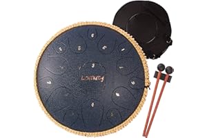 Lomuty Steel Tongue Drum, 13 Pollici 15 Note D Maggiore Accordato Tamburi in Acciaio, Strumento a Percussione con Bacchette per Tamburi e Borsa (Blu Marino)