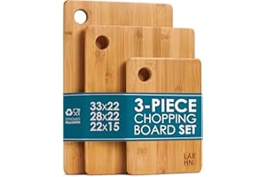 Premium Extra-Thick Wooden Chopping Boards - 3 Piece Bamboo Chopping Board Set - 33x22cm / 28x22cm / 22x15cm - Ideal for Carving Meat, Cutting Vegetables, Cheeses and Bread - by LARHN