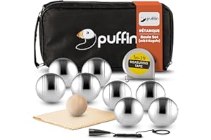 PUFFIN SPORT Puffin Boule Set - Petanque Set | Boule Spiel mit 8 oder 6 Metall Kugeln & Zubehör | Outdoor Spielzeug für die ganze Familie | Strand Spiel für Kinder & Erwachsene