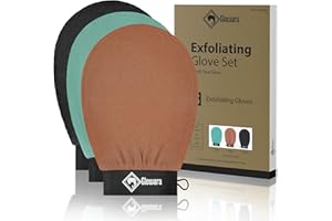 GLOWARA 3 PCS Exfoliating Glove and Mitts, Removes Dead Skin and Fake Tan with Kessa Body Scrub Glove Set for Deep Body Cleansing and Hamam Use. (Mixed Exfoliation 3-Pack (150D/250D))