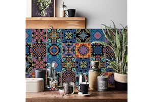 HORIWE Mandala Tile Stickers Vintage Wall Decal Sticker Adhesive Tile Art DIY Kitchen Bathroom Backsplash Floor Home Decor PVC Waterproof Oil Proof New 6x6 Inches 24pc