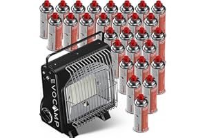 BJÖRN&SCHILLER EVOCAMP tragbare Gasheizung und Gaskocher 2-in-1, mit 28 Gaskartuschen 227 g, Typ MSF-1a, Camping Heizung mit hoher Leistung 1,7 kW, Gas Heizstrahler für Terrasse