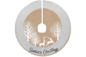 N&T NIETING Falda de árbol de Navidad, falda de 75 cm con ciervo y purpurina plateada y felpudo para decoración de Navidad