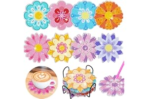 TATEANGNIK Bricolage Filles 7-12 Ans: Kit de Diamond Painting Dessous de Verre Fleuris - Cadeau Créatif DIY pour Filles 8 9 10 11 Ans, Jouets Éducatifs et Idée Cadeau pour Enfants à Partir de 6 Ans