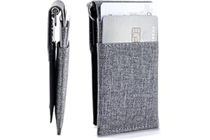 Dockem Minimalistyczny portfel The Latcher, smukły i wszechstronny, z opcjonalnym etui na karty Companion (szary luksusowy styl płócienny skóra syntetyczna) (szary luksus)