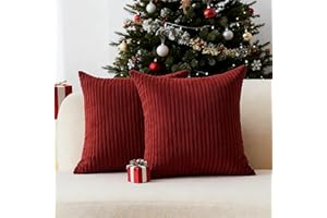 Home Brilliant Cushion Covers 18x18 Super Soft Striped Corduroy Accent Throw Pillow Covers Cushion Cover for Sofa/Couch/Bed, Set of 2, 45 x 45 cm, Dark Red