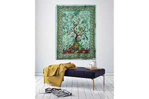 THE ART BOX Albero della Vita Psichedelico da Appendere Parete Piccolo Arazzo Verde - 75x100 cm Cotone Indiano Hippie Arazzi Estetici per Arredamento Casa