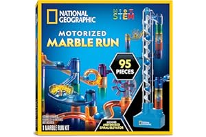 BLUE MARBLE National Geographic Marble Run with Motorized Elevator - 95-Piece Marble Maze Kit with Motorized Spiral Lift, 20 Marbles, Storage Bag & More, Perpetual Motion Machine, Kids Physics Toys