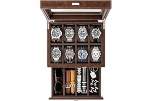 TAWBURY Uhrenkasten herren für 8 Uhren – Uhren Box für Herren mit 8 Fächern aus Braun Veganem Leder | Uhrenaufbewahrung | Uhrenbox für Herren | Uhrenkoffer (Braun)