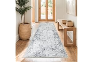 ‎CAPSLPAD Capslpad Teppich Läufer Flur 80x200cm Grau Abstrakter Waschbar rutschfest Küchenläufer Teppich Modern Minimalistisch Kurzflor Kunstwolle Teppiche für Wohnzimmer Schlafzimmer