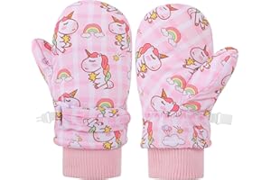 QKURT Toddler Mittens, Toddler Girls Winter Mittens Waterproof Snow Gloves for Kids 1-8, Warm Fleece Lined Unicorn Gloves for Outdoor Play Ski Snow