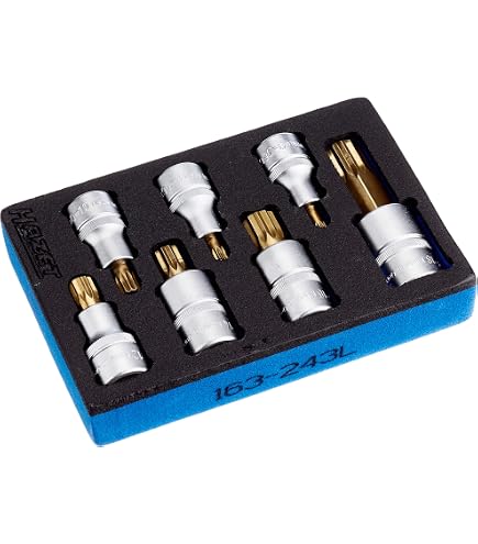 HAZET 163-221/10 XZN Screwdriver Socket Set - CVD-Tin Coated, 1/2" Drive, Internal Serration Profile (10pc)