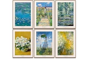 BLCKART Claude Monet Lot de 6 posters d'art - Décoration murale classique - Pour chambre à coucher, salon, bureau à domicile - 6 x A4 - Sans cadre