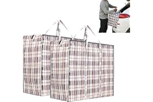 BHB Jumbo Aufbewahrungstasche XXL 140L Kariert mit Reißverschluss – Verstautasche Bigbag PP-Gewebe Faltbar Wasserabweisend Reißfest – Kleidung Bettdecke Kissen Umzug Lager Reise Camping (Schwarz, 2er Set)