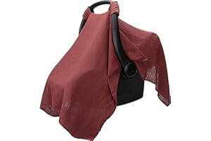 Comfy Cubs Muslin Cotton Baby Car Seat Cover - Soft, Breathable and Lightweight Infant Car Seat Cover - Designed in The US, Canopy for Sun Protection - Large Baby Travel Essentials - Wine