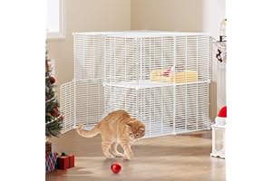 YITAHOME Gabbia per gatti da interno con filo metallico denso, recinto per gatti fai da te Catio con 2 porte, 1 scala, box per gatti a 2 livelli, gabbia per animali domestici, gabbia per gatti,