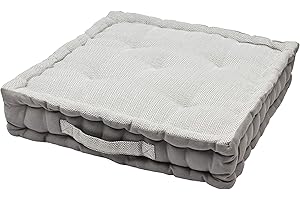 Alphadeco Sitzkissen Uni aus 100% Baumwolle (170g/m2) - 45x45x10cm - Bodenkissen, Stuhlkissen, Sitzerhöhung (Hellgrau Zigzag)