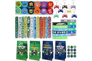 batnite Video Game Party Bag Fillers - 60 Pieces Party Favours, Gaming Keychains Slap Bracelets Stamps Gift Bags for Kids Boys Birthday Party Classroom Rewards Halloween Christmas Decorations