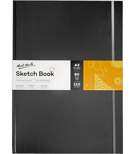 Kangaro - Blocco da disegno, formato A4, copertina rigida in poliuretano, 80 fogli, 140 grammi, carta color crema con elastico e nastro