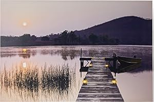 ‎JANDEI Jandei Abenddämmerung an Einem See mit Steg Landschafts-LED-Bild mit 7 LEDs