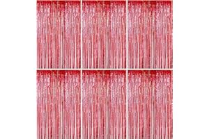 FLETORIN 6 Piezas Cortinas Cumpleaños, Cortina Decoracion Rojo, Cortina Metálicas Foil Fringe Decor, Fondo Decoracion Fiesta, Cortinas Metálica para Decoración Pared Boda Halloween Cumpleaños Fiestas