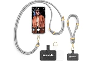 Lawonda Universal Handykette geeignet für alle Smartphones, Kette zum Umhängen um Hals & Handgelenk, Pad mit Kordel, Smartphonekette für Unterwegs, Handyband mit 2er Ersatz Einlage Grau
