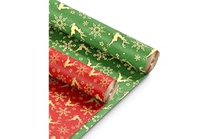 Kraft & Co 2 Pack Christmas Wrapping Paper Roll - Festive Designed Recyclable Kraft Paper, Perfect for Holiday Gifts, Arts & Crafts-Wrapping for a Merry Christmas (44.5cm x 25m) (Reindeer)