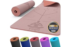 Yogii Exercise Yoga Mat – Non-Slip 6mm Thick TPE Mat, Travel-Friendly, Perfect for Home & Gym Workouts, Fitness, Pilates – Laser Alignment Guides for Men & Women