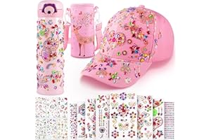 BuYupop Geschenke für Mädchen DIY Trinkflasche und Baseballkappe, Schulanfang Geburtstag Geschenk Mädchen 4 5 6 7 8 9 10 11 12 Jahre, Basteln Selbst Gestalten mit Edelstein und Einhorn Aufklebern