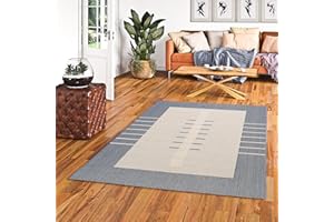 Pergamon In & Outdoor Teppich Flachgewebe Carpetto Bordüre Trend Blau 4 Größen