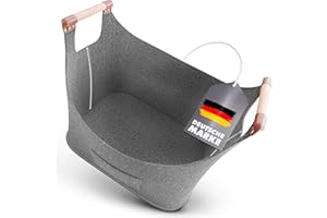 Xcelenze - XXL Holzkorb für Kaminholz mit Holzgriff Filzkorb extra dicker Filz Kaminholzkorb Filztasche faltbar auch als Einkaufskorb Auto & Aufbewahrungskorb für Holz Zeitung (Hellgrau)