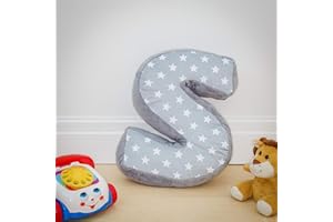 REPLICUSHION Alphabet Cushion S | Letter Pillow S | Decorative Nursery Bedroom Sofa Couch | Letter Shape | Personalised Initial | Grey Stars | Wedding Christening Gift