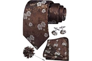 Gusleson 3.15"（8cm） Mens Floral Tie and Lapel Pin Necktie Hankerchief Cufflinks Set for Men