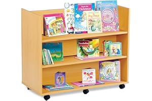 Office Needs Direct Monarch Mobile School Library Book Storage Unit 3 Double Sided Shelves Beech MEQ3BS
