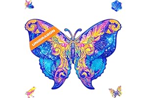 UNIDRAGON Układanki Drewniane - Intergalaxy Butterfly, 199 sztuk, Średni 32 x 23 cm, Piękne Opakowanie Prezentowe, Unikalny Kształt Najlepszy Prezent dla Dorosłych i Dzieci