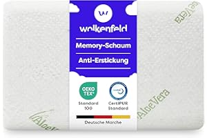 ‎WOLKENFELD Wolkenfeld Kinderkissen 30x50 aus Memoryschaum – Ergonomisches Kinderkopfkissen mit abnehmbarem Aloe Vera Bezug - Atmungsaktives Memory Foam Kissen Kinder für Babybett & Kinderbett, 30x50cm