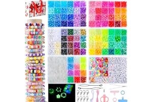 SJZWSD 6 Boxes Bracelet Making Kit Pony Beads, 8mm Kandi Rave & Hair Beads Set with UV Color Changing, Glow-in-Dark, Chrome & Alphabet Letters for Friendship Jewelry DIY Crafts