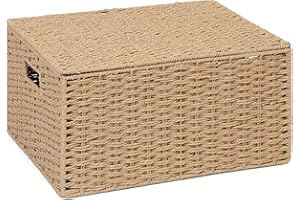 ARPAN Cesta de Almacenamiento de Cuerda de Papel Natural con Tapa, Marco de Metal, XL