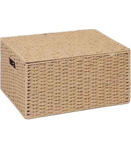 Panier Couvercle Paniers Rangement Osier Avec Couvercle - Naturel - Taille S 28x21x14cm Paniers Jonc De Mer Naturels