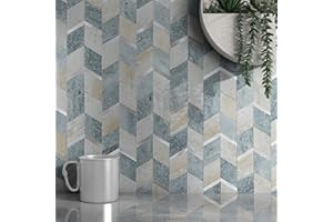 M MOFIT Marble Peel and Stick Tile Stickers for Kitchen,Self Adhesive Mosaic Wall Tiles for Bathroom Diamond(10Sheets,Blue Green Gray)