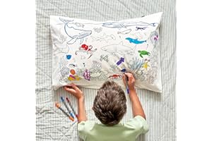 eatsleepdoodle Colouring Pillowcase For Kids w/ 10pk Washable Markers For Kids - 75x50cm Under the Sea Kids Colouring Pillowcase - Ultra Washable & Reusable Arts and Crafts For Kids