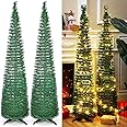 HyDren 2 Pack 5 ft Pop up Christmas Trees with Pre Lit Lights Artificial Pull up Christmas Tree PVC Collapsible Xmas Slim Tree with String Light for Home Christmas Party Decorations Easy Install