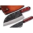 Master Blade VK-1058 Custom Handmade Full Tang Vegitable Knife Manual Forged Kitchen Chef Knife Carbon Clad Steel Serbian Cleaver Chopper With Leather Knife Sheath