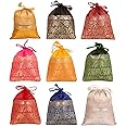 Touchstone Drawstring Bags Traditional Indian Handcrafted in Elephant Pattern Brocade fabric. Perfect for Gifts Jewelry Weddings Sweet Distribution Set of 9 Vibrant Multicolor Pouches Purses Potli